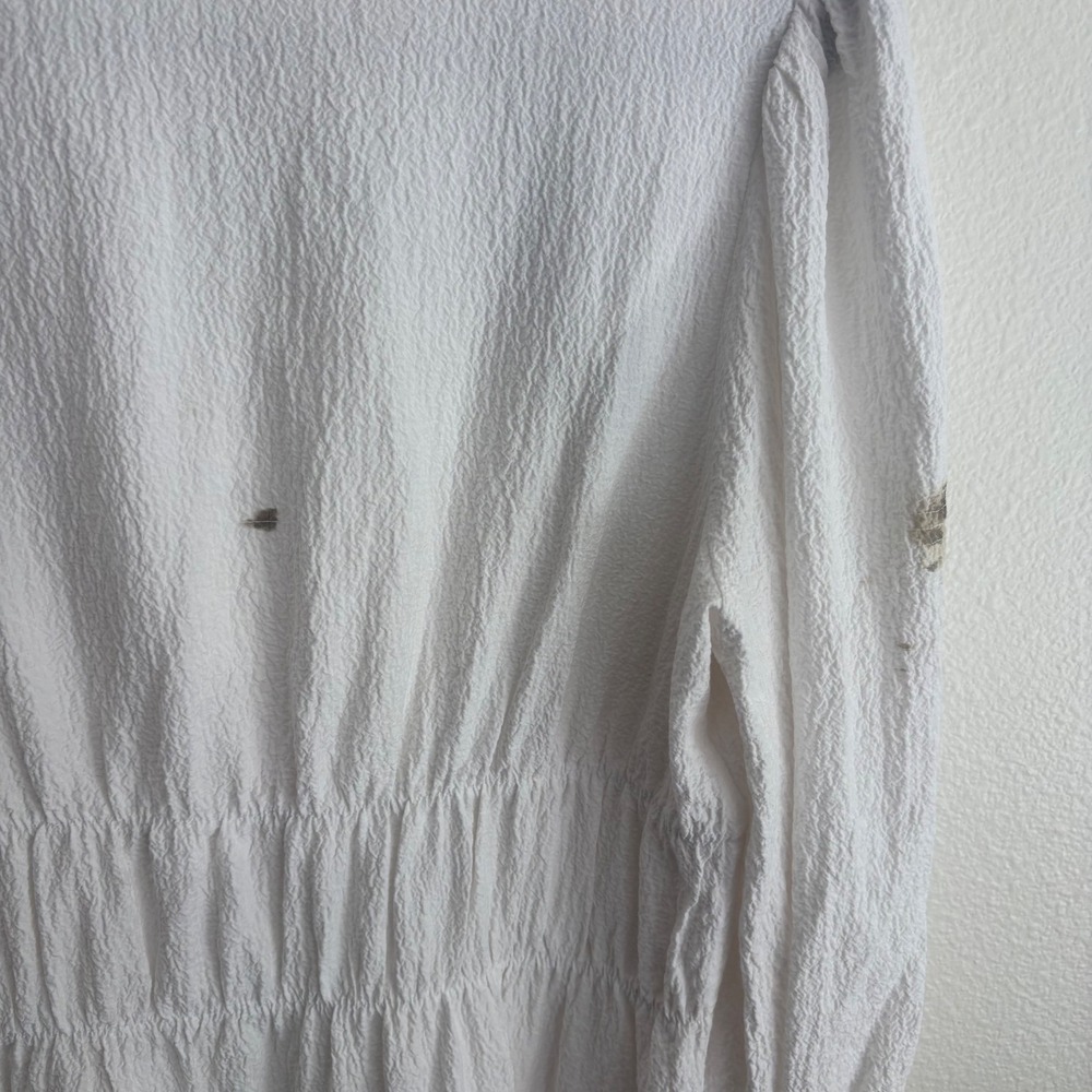 Calvin Klein White Textured V-Neck Midi Dress Smocked Waist Size 6 - Picture 10 of 11